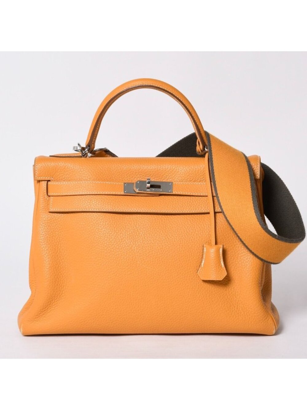 Hermes Kelly 32 Retourne Yellow Taurillon Clemence Silver Handbag 2-Way